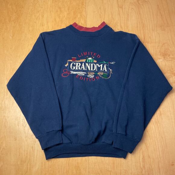 Vintage Grandma Edition Extra Small Solid Blue Long Sleeve Crewneck Sweater - Picture 1 of 9
